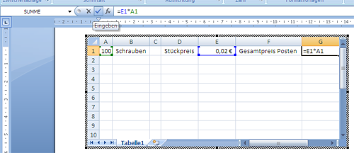 tabelle formel